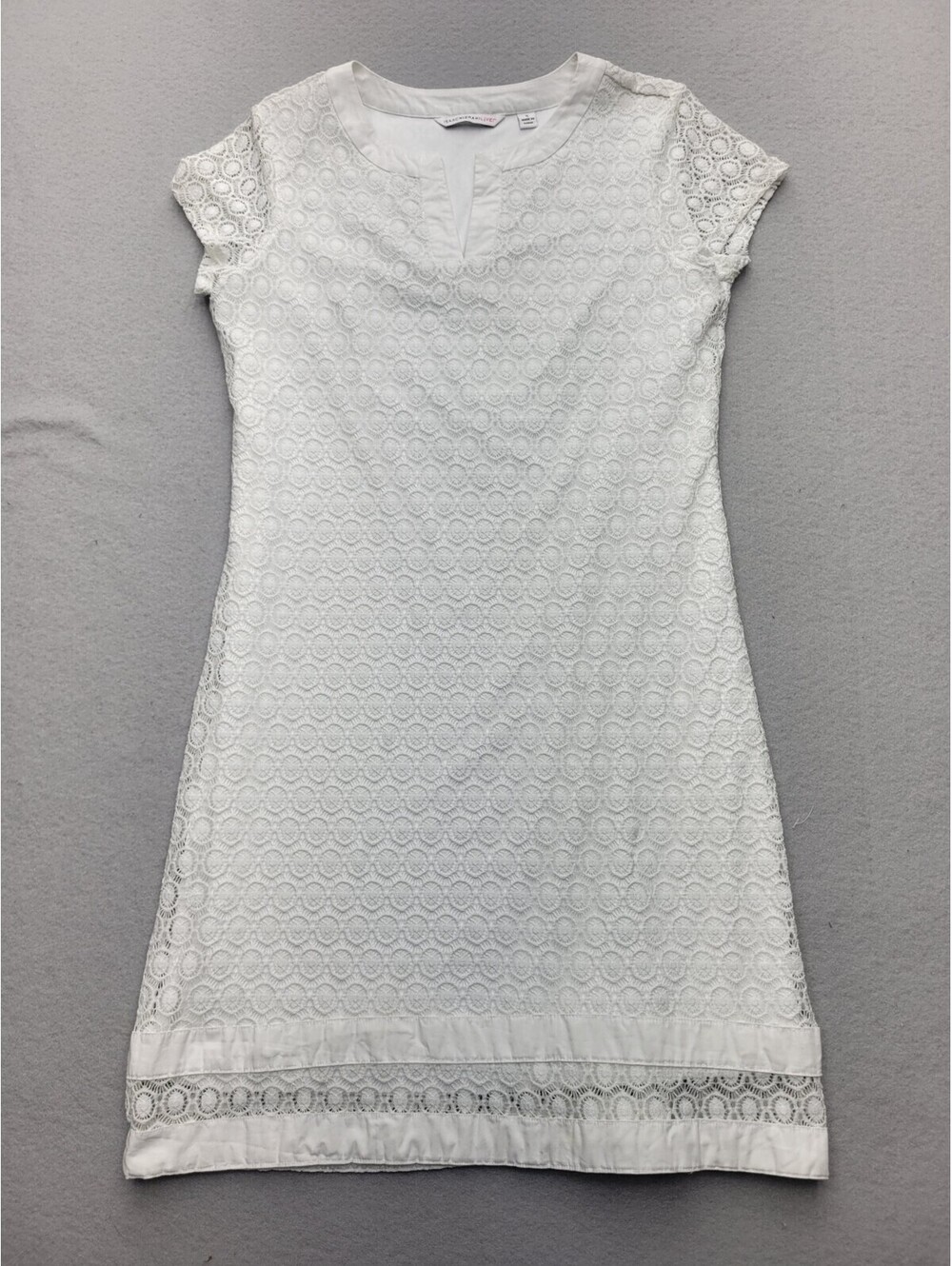 Issac Mizrahi Women's Dress Small White A Line Mini Short Sleeve Lace Casual